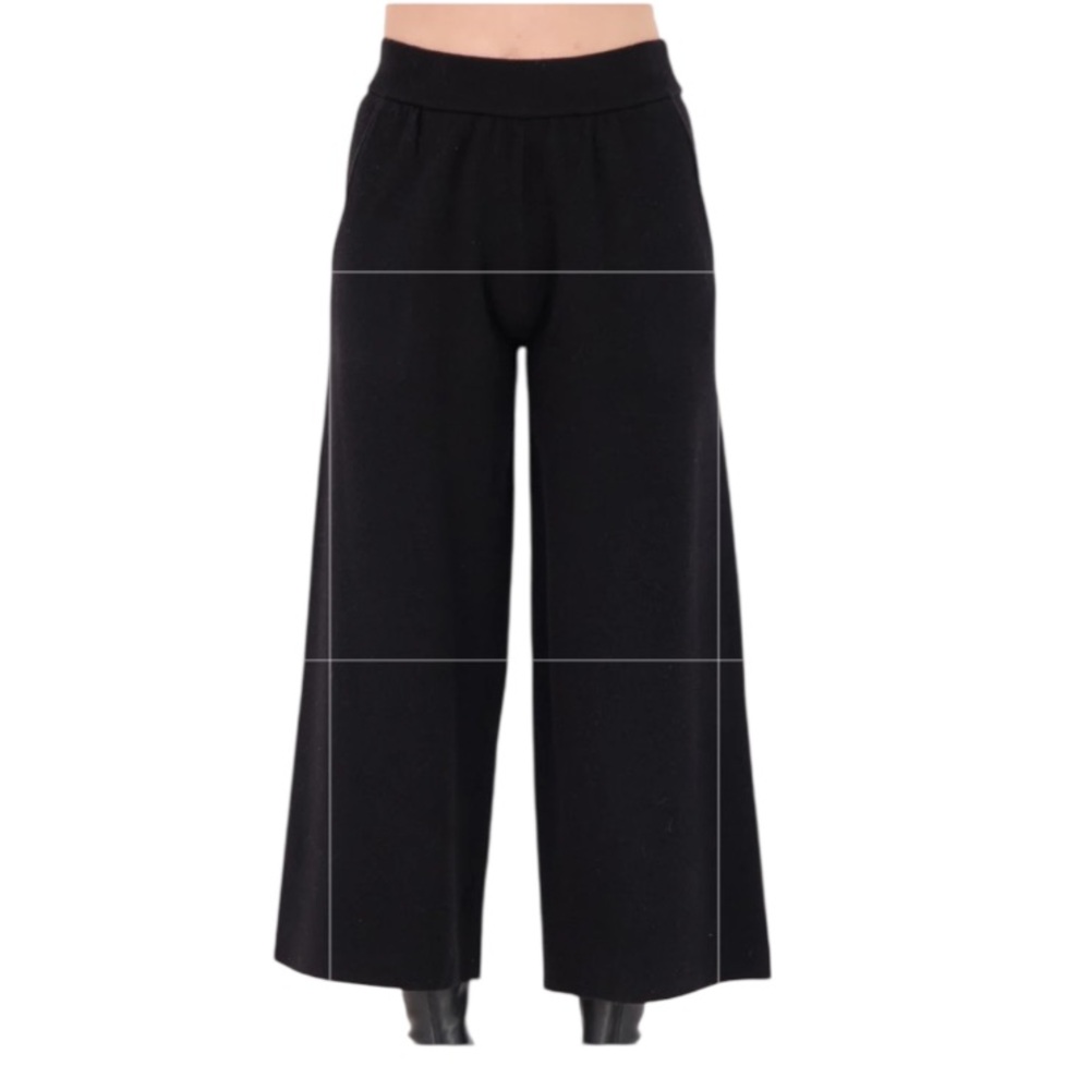 GABBY ISABELLA Women's Cropped Black Wide Leg Sweater Knit Pants Size Large NEW